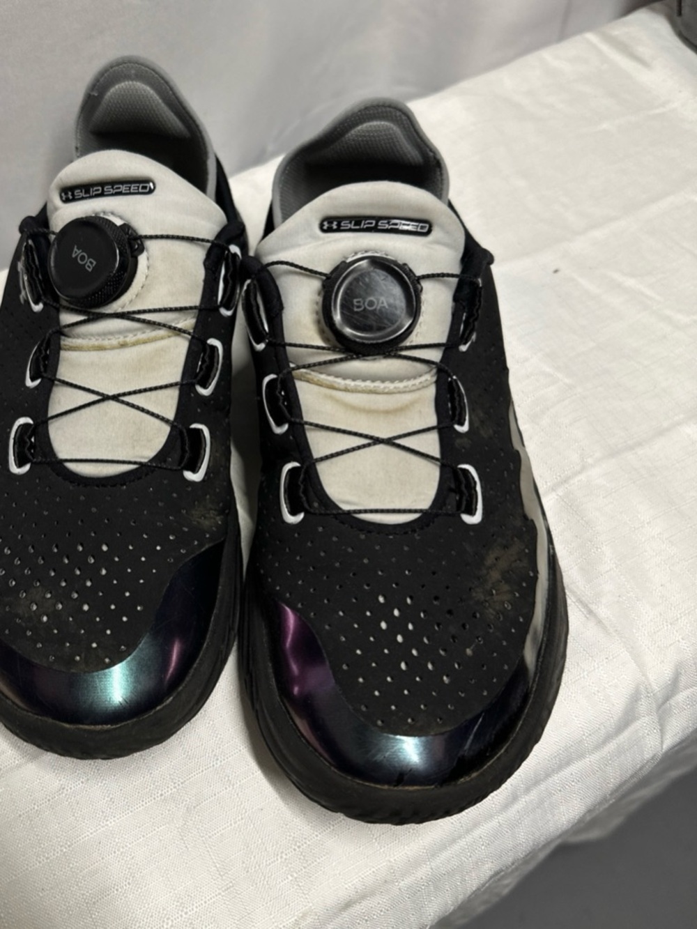 Under armour BOA Dial Lace Black and White Sneakers with Iridescent Toes